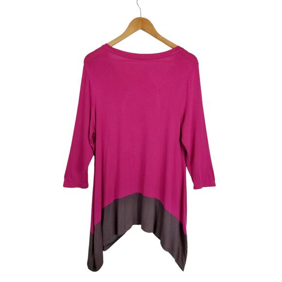Logo by Lori Goldstein Sharkbite Knit Tunic Top Pink Gray Green Size Large - Picture 2 of 4